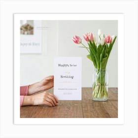 A Minimal And Decorated Nature Inspired Invitation Card A Woman In A Pastel Pink Top Is Gently Layi (6) Art Print