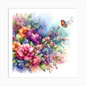 Flowers And Butterflies 2 Art Print