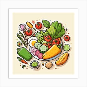 A Plate Of Food And Vegetables Sticker Top Splashing Water View Food 2 Art Print