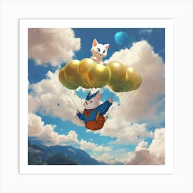 Cat On A Parachute Art Print