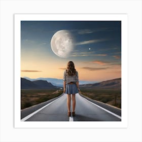 Girl Standing On The Road Art Print