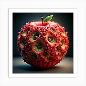 Abstract Red Apple With Green Dots Art Print