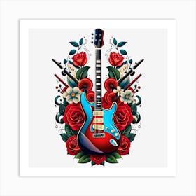 Electric Guitar With Roses 16 Art Print