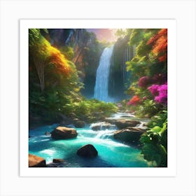 Waterfall In The Jungle 38 Art Print