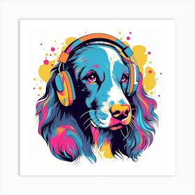 Funky English Setter with Headphones Art Print