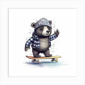 Bear Skateboarding Art Print