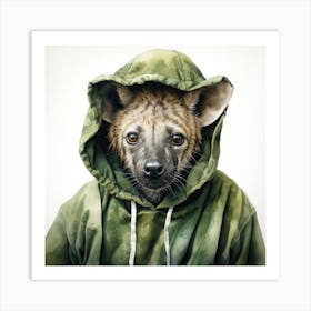 Watercolour Cartoon Hyena In A Hoodie Art Print