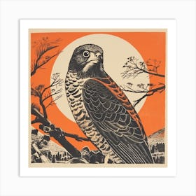Retro Bird Lithograph Eurasian Sparrowhawk 4 Art Print