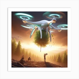 Drone Flying Over A Forest Art Print