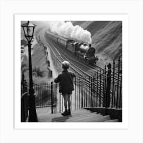 Boy On A Train Art Print
