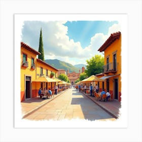 Watercolor Painting Of A Vibrant Spanish Fiesta With Cultural Elements Art Print