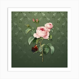 Vintage Provence Rose Botanical on Lunar Green Pattern n.0520 Art Print