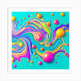 Abstract Colorful Liquid On Blue Background Art Print