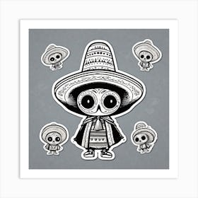 Mexican Sombrero And Pancho Sticker 2d Cute Fantasy Dreamy Vector Illustration 2d Flat Center (70) Art Print