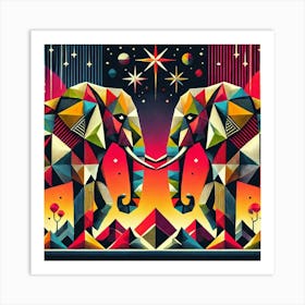 The Thriving Twins Elephants Art Print