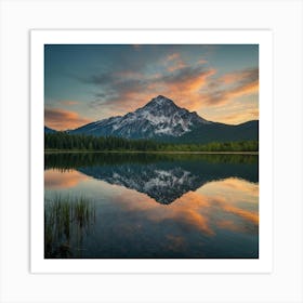 reflection of a mountain range in a still lake 1 Art Print