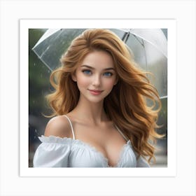 Beautiful Woman In The Rain 1 Art Print