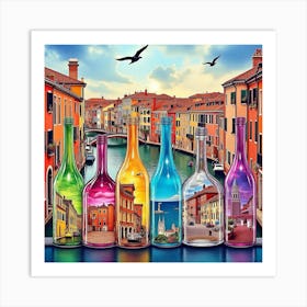 Venice - Wine Bottles Art Print