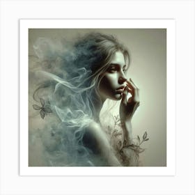 Girl With Smoke Art Print