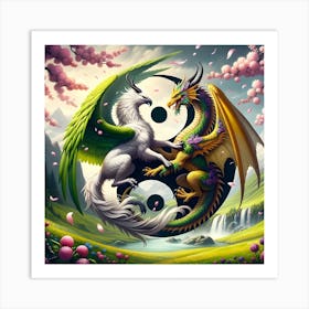 Dragon And Phoenix art Art Print