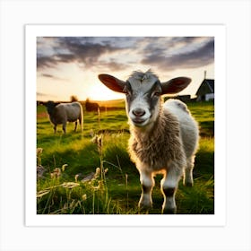 Goat In The Field At Sunset Art Print