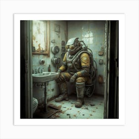 Scuba Diver In Bathroom Art Print