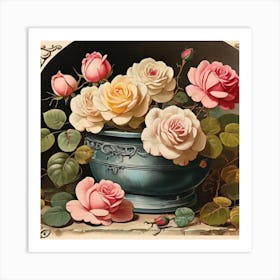 Roses In A Blue Vase Art Print