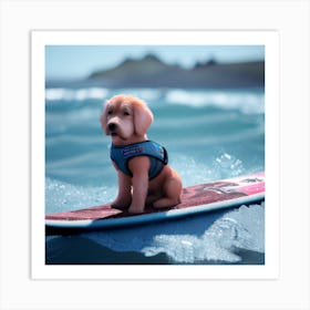 Dog On Surfboard Art Print