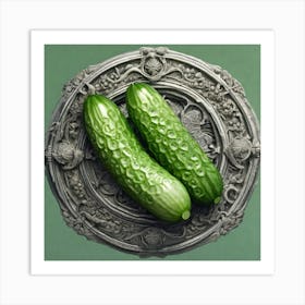 Two Cucumbers On A Plate Art Print