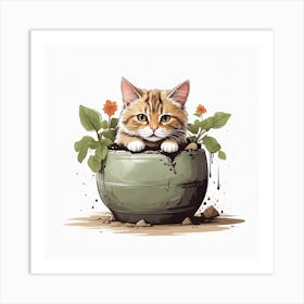 Cat In A Pot 3 Art Print