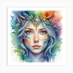 Watercolor Of A Girl With Horns Art Print