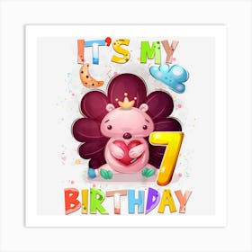 Kids 7th Birthday Cute Hedgehog 7 Years Old Boys Girlsns Art Print