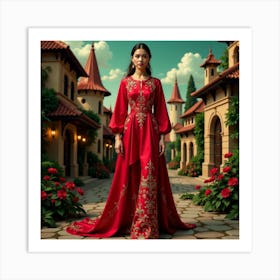 Russian Woman In Red Dress 2 Art Print