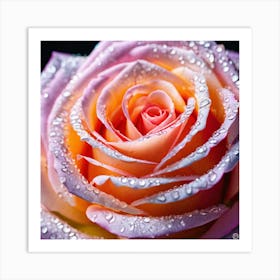 Pink Rose With Water Droplets 8 Art Print