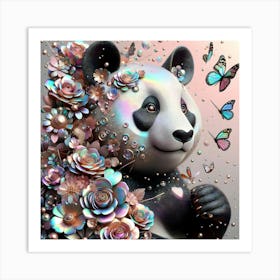 Panda Bear With Flowers Art Print