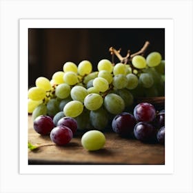 Grapes On A Wooden Table 2 Art Print