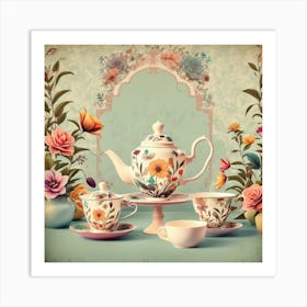 Teapot With Flowers Art Print