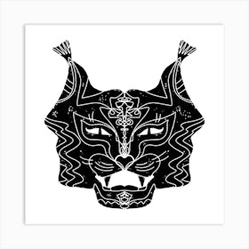 Lynx mask linocut stylized Art Print