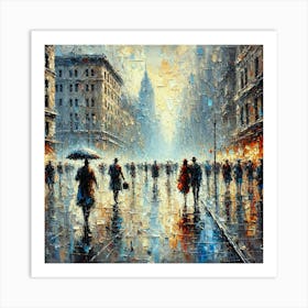 People Walking In The Rain.AI Art Print