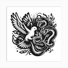 Dove And Snake Tattoo Art Print