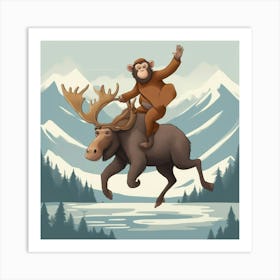 Monkey Riding A Moose Art Print