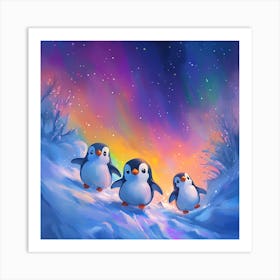 Penguins In The Snow 3 Art Print