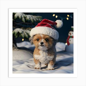 Dog In Santa Hat Art Print