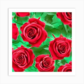 Roses On Green Background Art Print