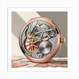 A Highly Detailed, Intricately Illustrated Image Of A Mechanical Watch, Showcasing All Its Moving Parts, Gears, And Springs In A Mesmerizing Dance Of Precision Engineering, With Each Component Meticulously Rendered In Shades Of Metallic (2) Art Print