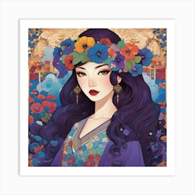 Asian Girl With Flowers 11 Art Print