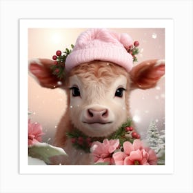 Cute Cow In Pink Art Print