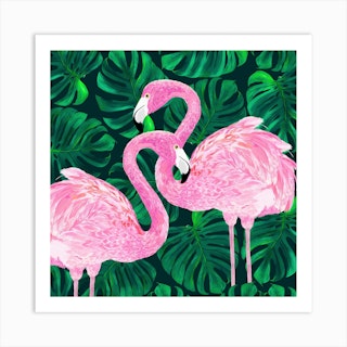 Flamingos Square Art Print