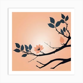Peach Blossom on Light Greenish Grey Background 1 Art Print
