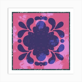 Grunge Floral Pattern Old Folk Art Tiles Art Print